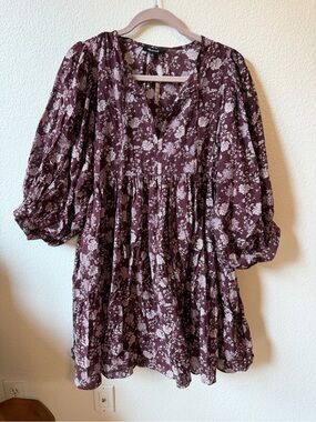 Madewell Floral V-Neck Peasant Tunic in Burgundy
